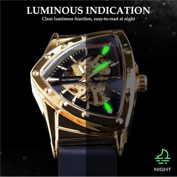 Skeleton Watches for Men, Automatic Mechanical Watch with Triangle Dial,Luminous - Picture 5 of 6